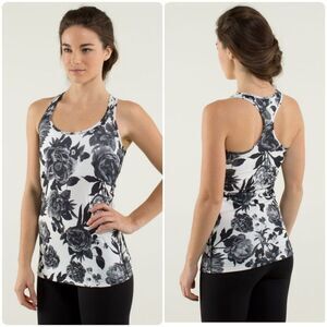 LULULEMON Cool Racerback CRB Tank Top Brisk Bloom Black White Floral Unlined B&W